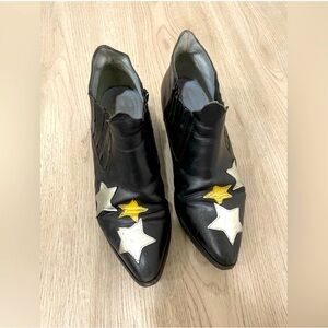 Chiara Ferragni Embroidered Glitter Star Black Leather Ankle Booties sz: 39 US 9